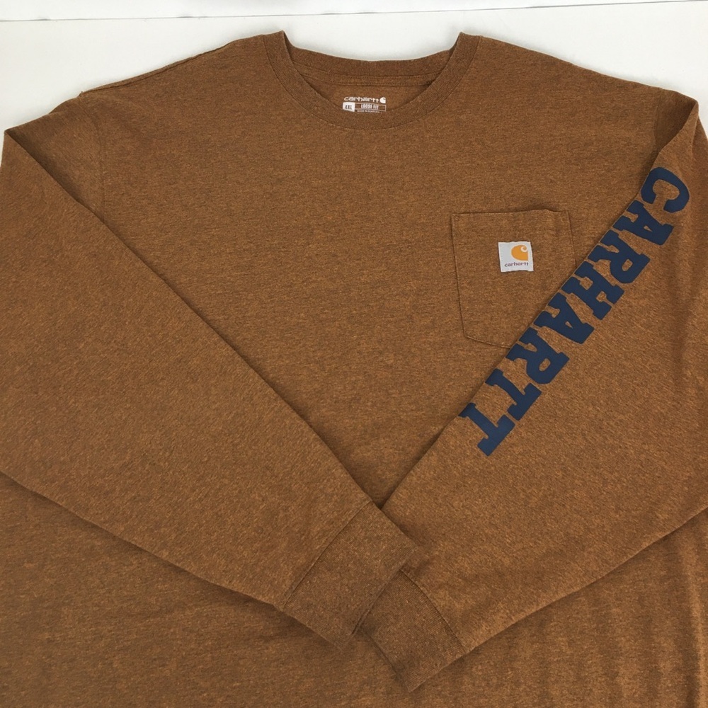 Carhartt Men's Loose Fit Long Sleeve T-shirt Size 4XL Brown Carhartt Spell Out